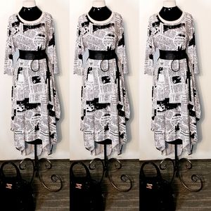 Newspaper Print Long Dress